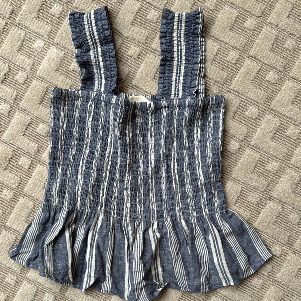 Anthropologie Navy and Cream Striped Crop Top